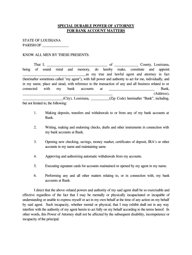Power Of Attorney For Bank Account Pdf Fill Out And Sign 