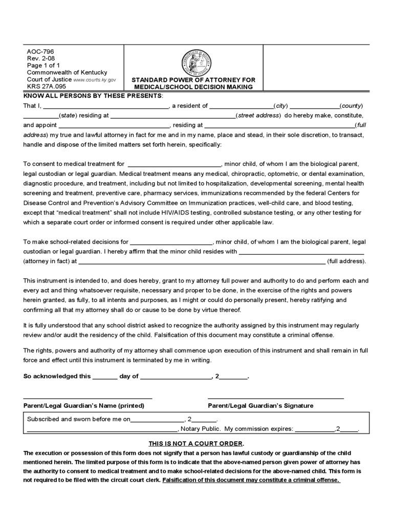 Power Of Attorney For Minor Child Form 7 Free Templates 