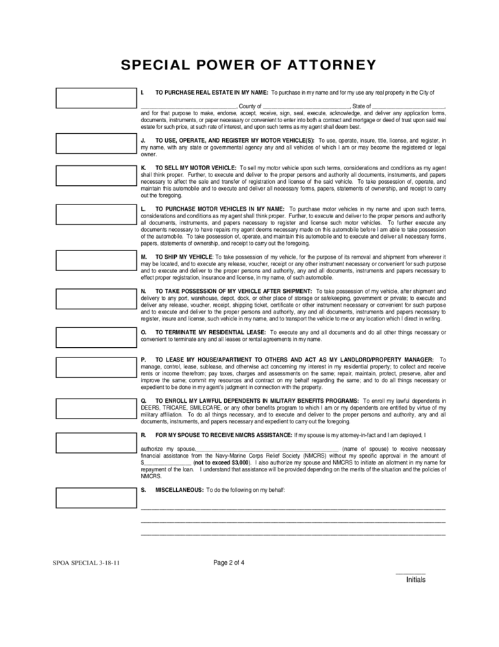 Special Military Power Of Attorney Form Free Download