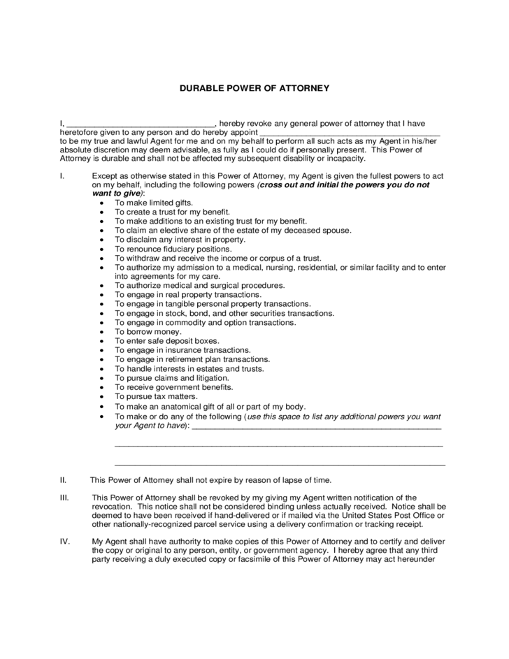 Standard Durable Power Of Attorney Form Free Download