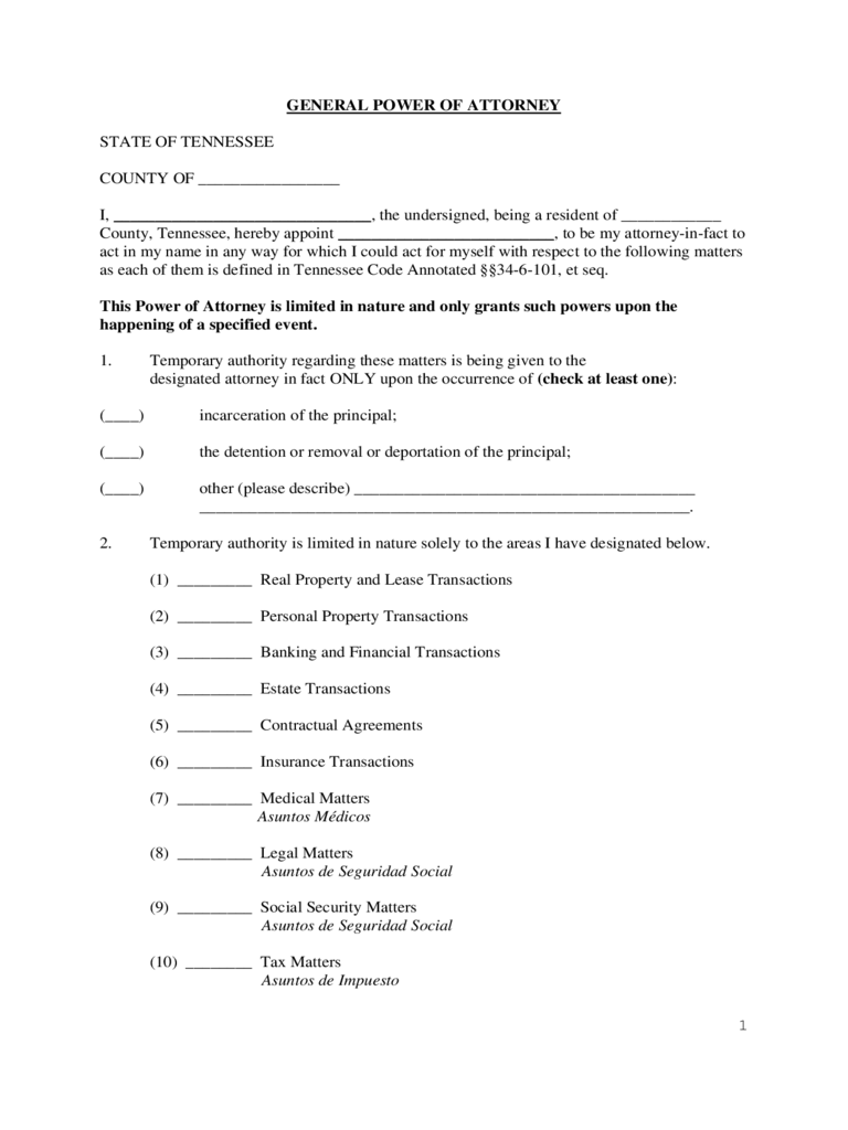 Tennessee Power Of Attorney Form Free Templates In PDF 