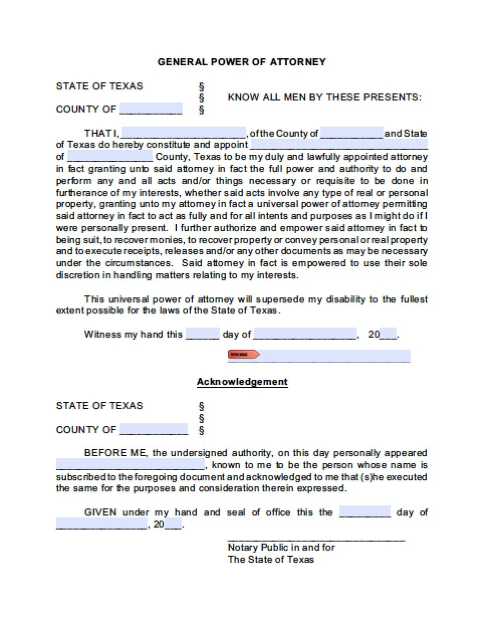 Texas General Financial Power Of Attorney Form Power Of 