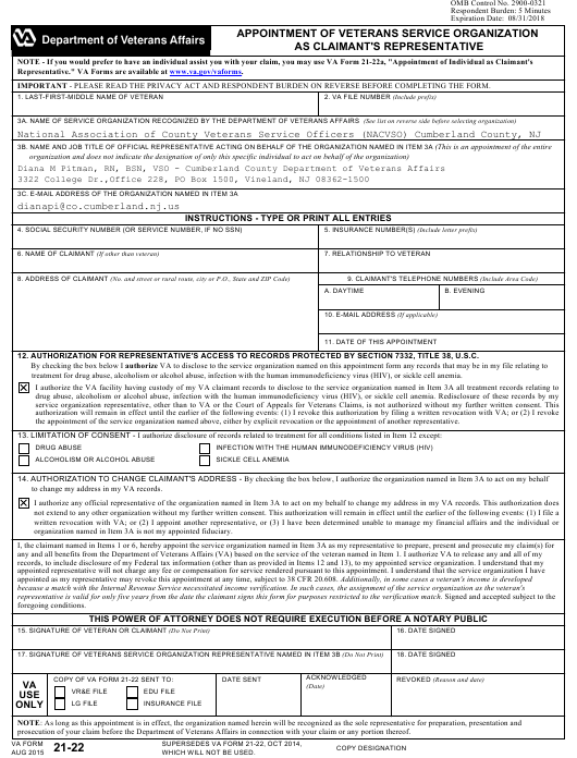 VA Form 21 22 Download Fillable PDF Or Fill Online 